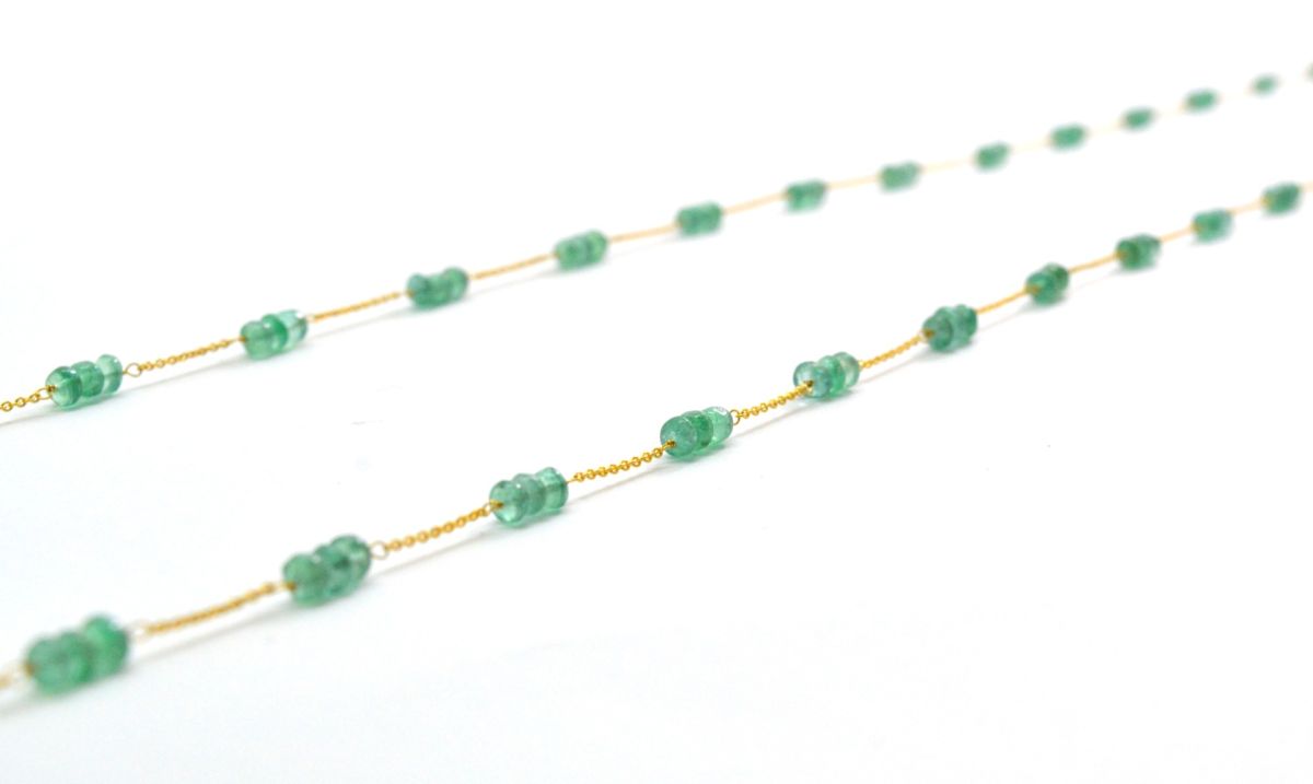 Beautiful 18k Solid Gold Necklace With Natural Emerald  Stone in 3mm Size - SGGRC-057