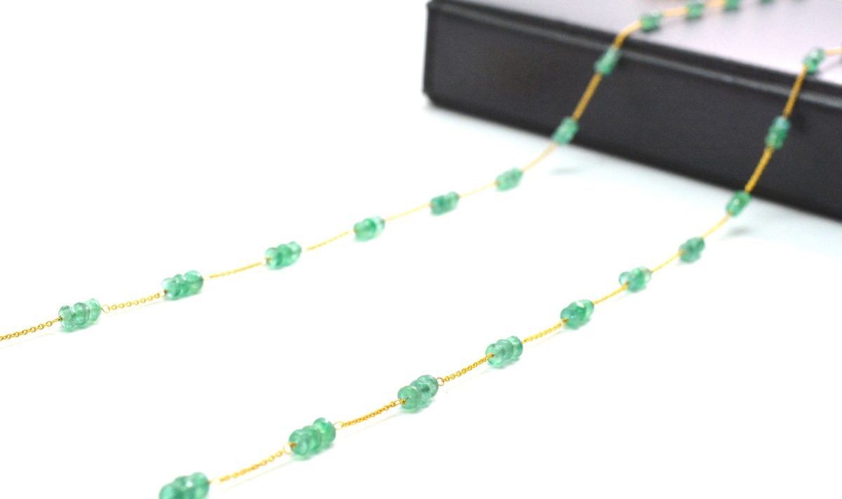Beautiful 18k Solid Gold Necklace With Natural Emerald  Stone in 3mm Size - SGGRC-057