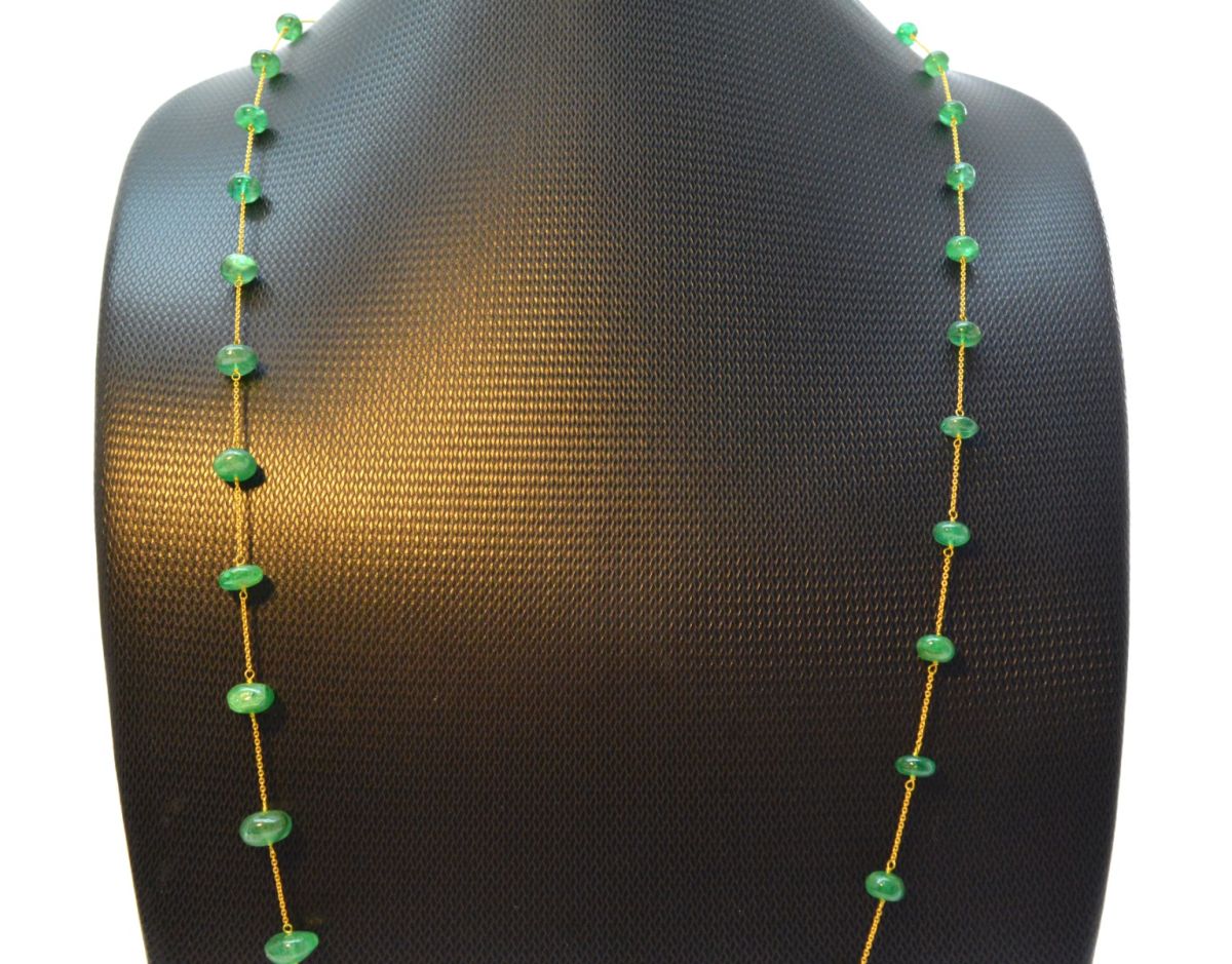Splendid 18k Solid Gold Necklace in 5.60- 9mm - Emerald Stone - SGGRC-058