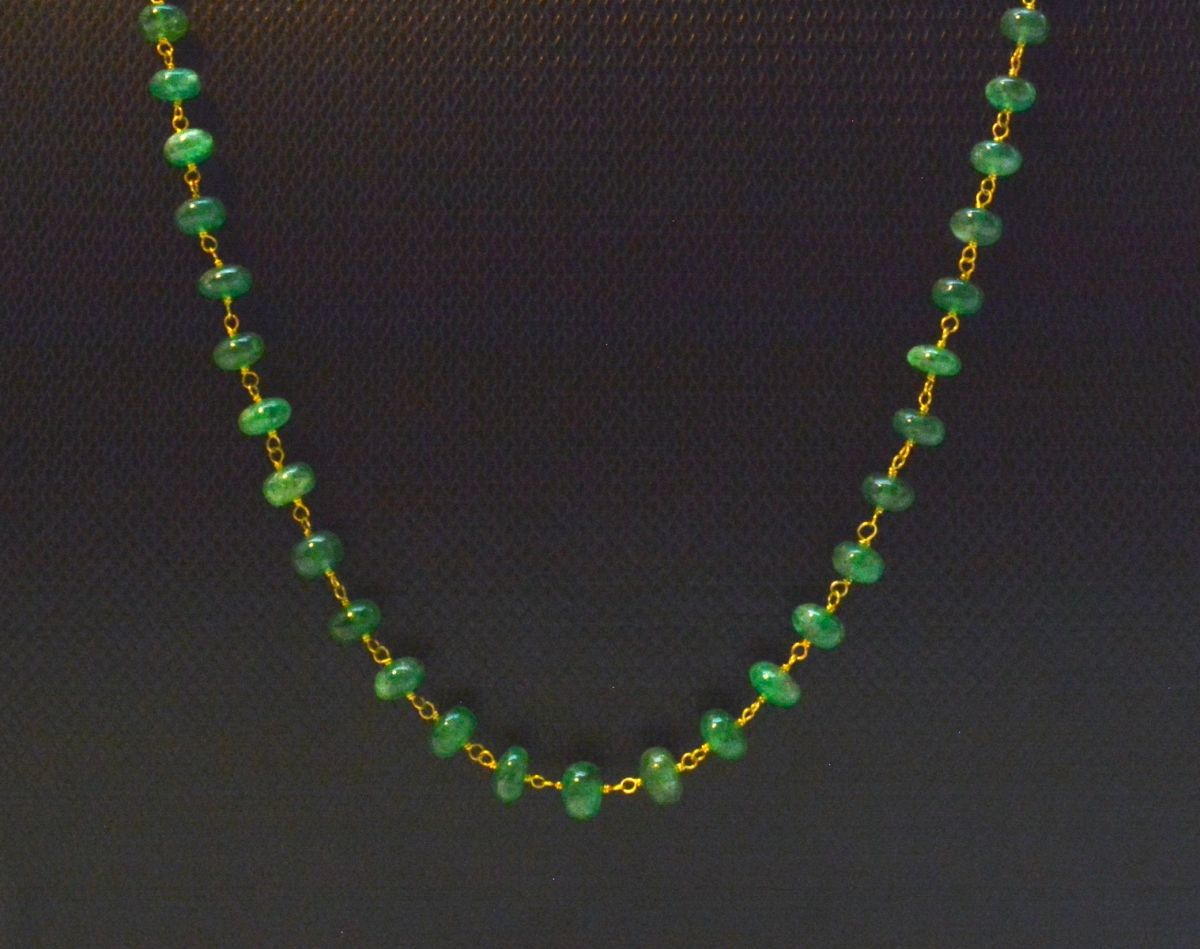 Amazingly  18k Solid Gold Necklace With Natural Emerald Stone - 4-6 mm Size - SGGRC-060