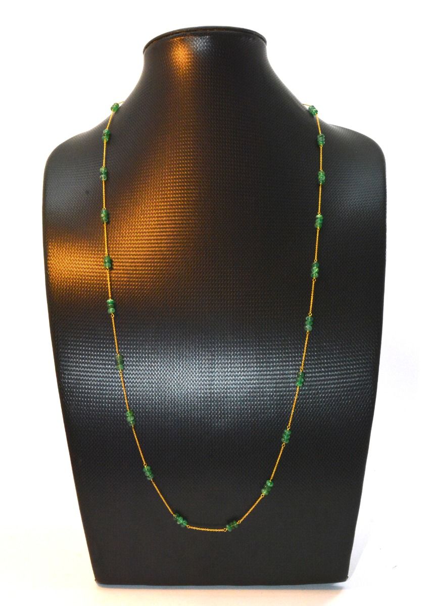 Lovely  18k Solid Gold Necklace With Natural Emerald Stone - 4-6 mm Size - SGGRC-061
