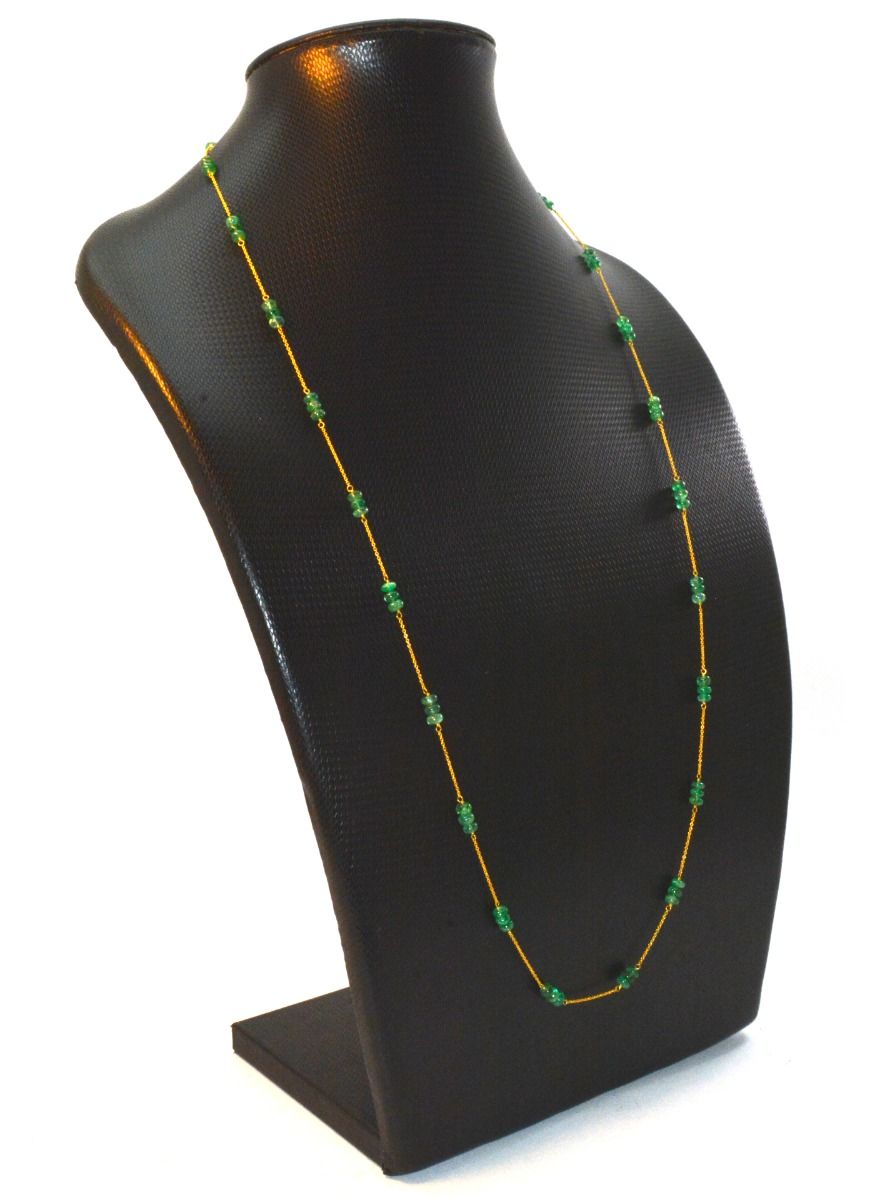Lovely  18k Solid Gold Necklace With Natural Emerald Stone - 4-6 mm Size - SGGRC-061