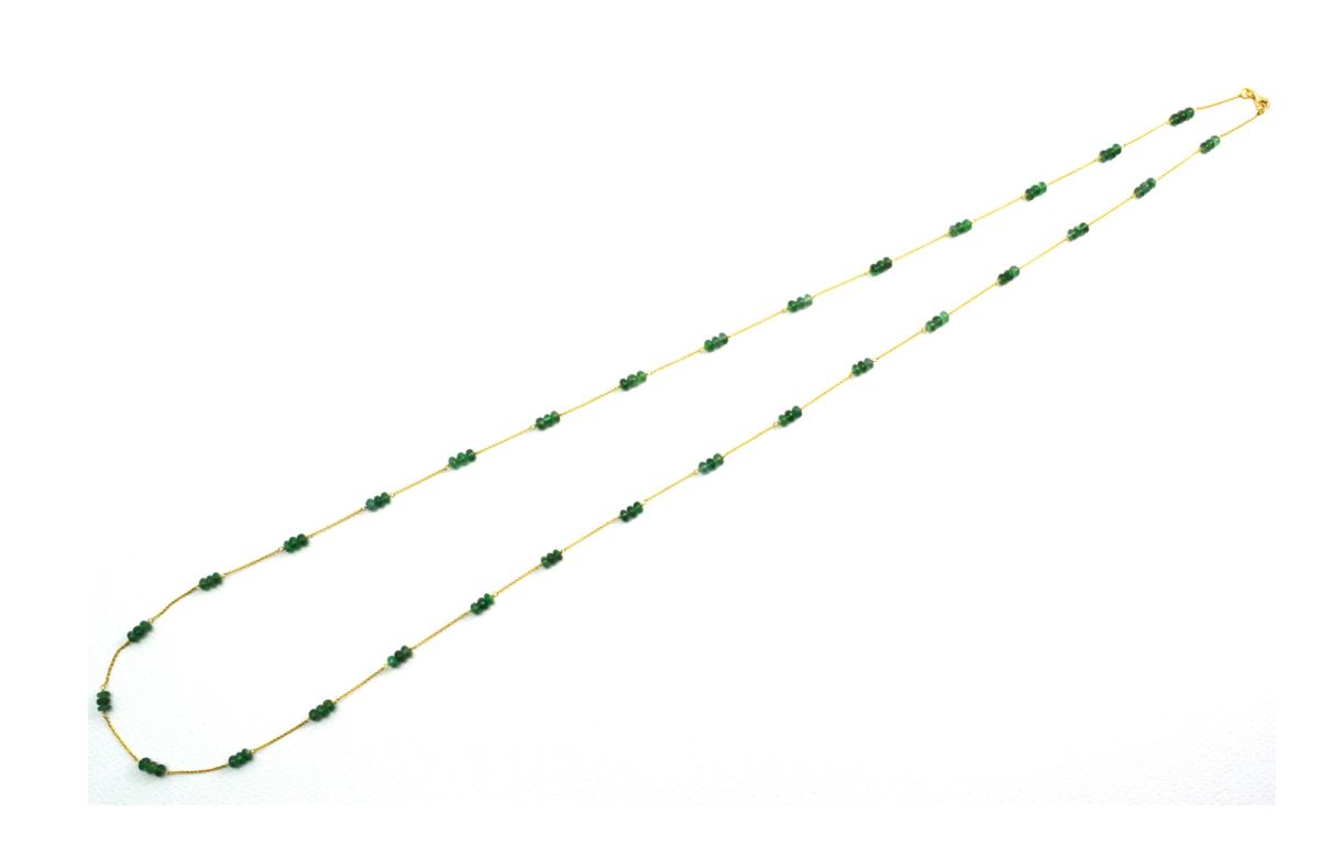 Lovely  18k Solid Gold Necklace With Natural Emerald Stone - 4-6 mm Size - SGGRC-061