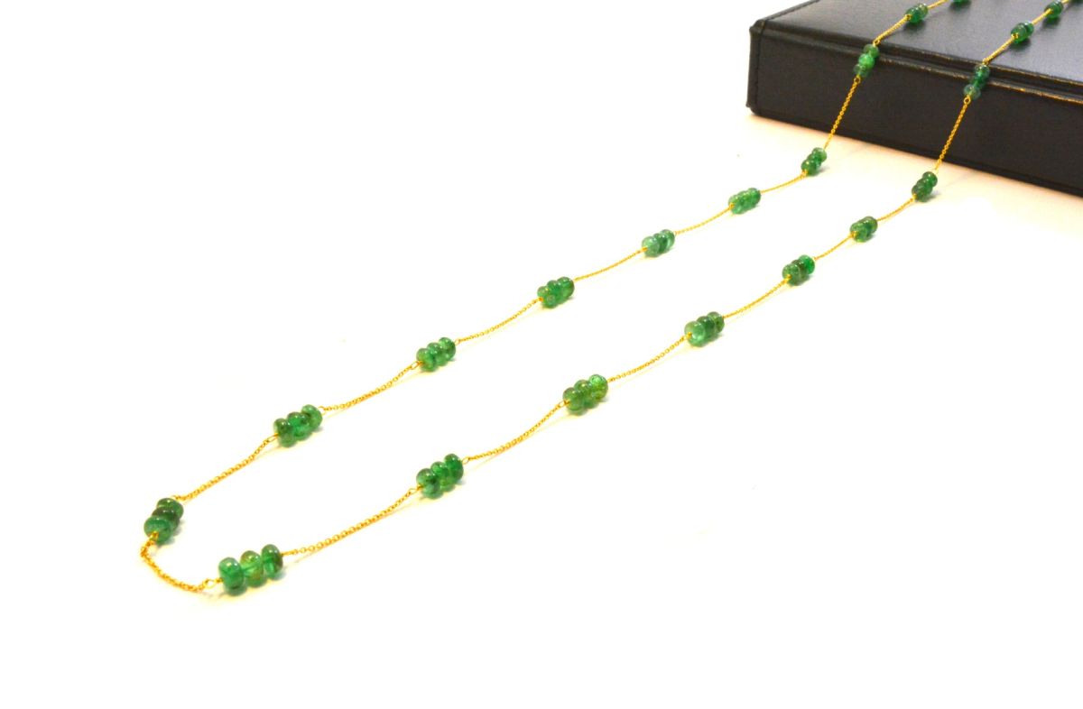 Lovely  18k Solid Gold Necklace With Natural Emerald Stone - 4-6 mm Size - SGGRC-061