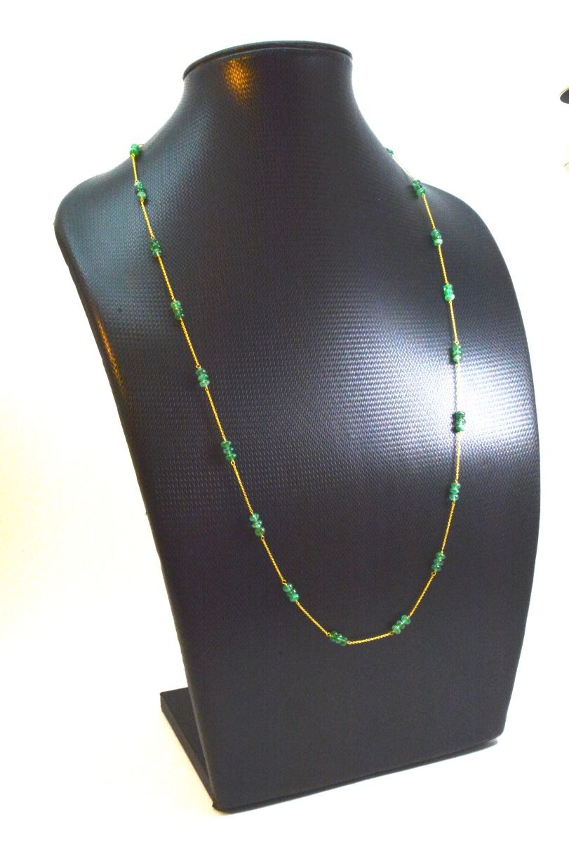 Ravishing  18k Solid Gold Necklace in  Natural Emerald Stone - 4 mm Size - SGGRC-063