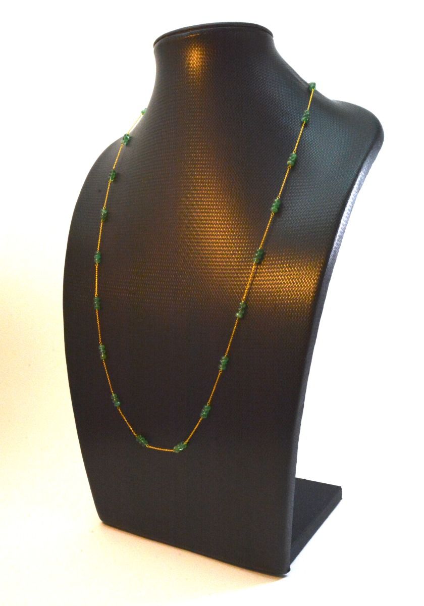 Ravishing  18k Solid Gold Necklace in  Natural Emerald Stone - 4 mm Size - SGGRC-063