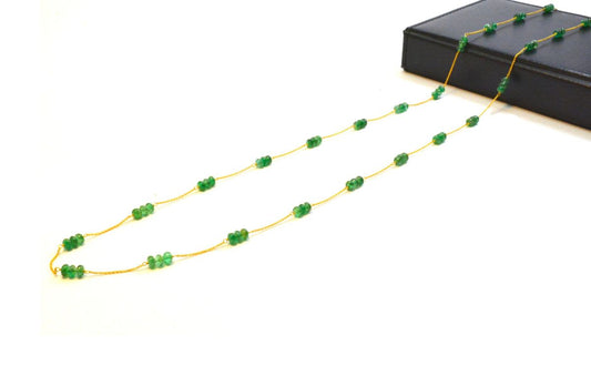 Ravishing  18k Solid Gold Necklace in  Natural Emerald Stone - 4 mm Size - SGGRC-063