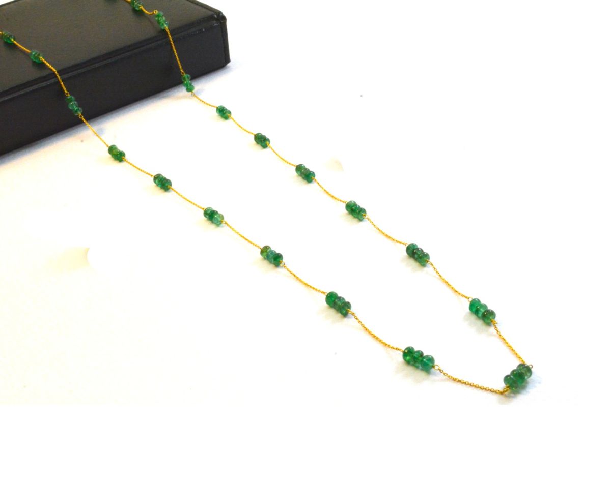 18k Solid Gold Necklace in 4.50 mm Size With Emerald Stone - SGGRC-065