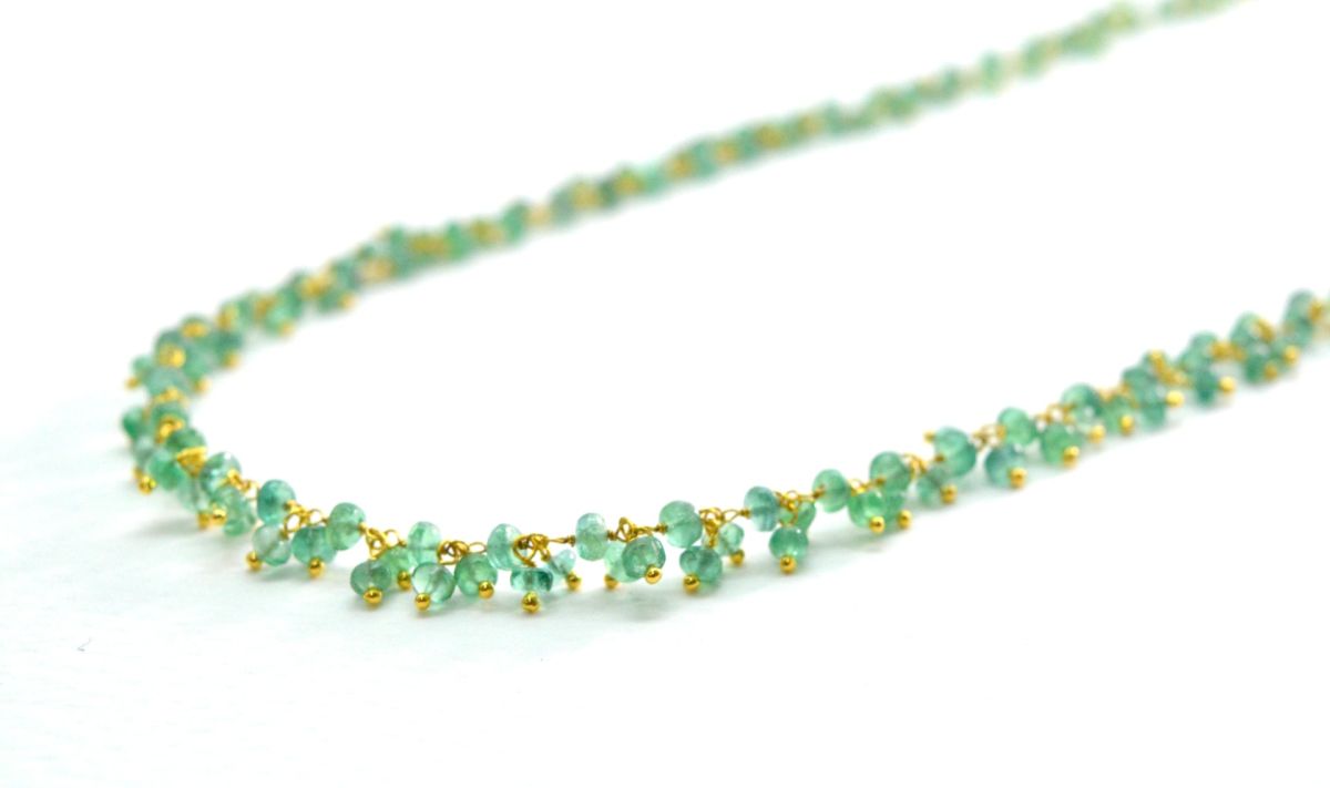 Beautiful 18k Solid Gold Necklace Studded With Emerald Stone , 3mm  - SGGRC-067