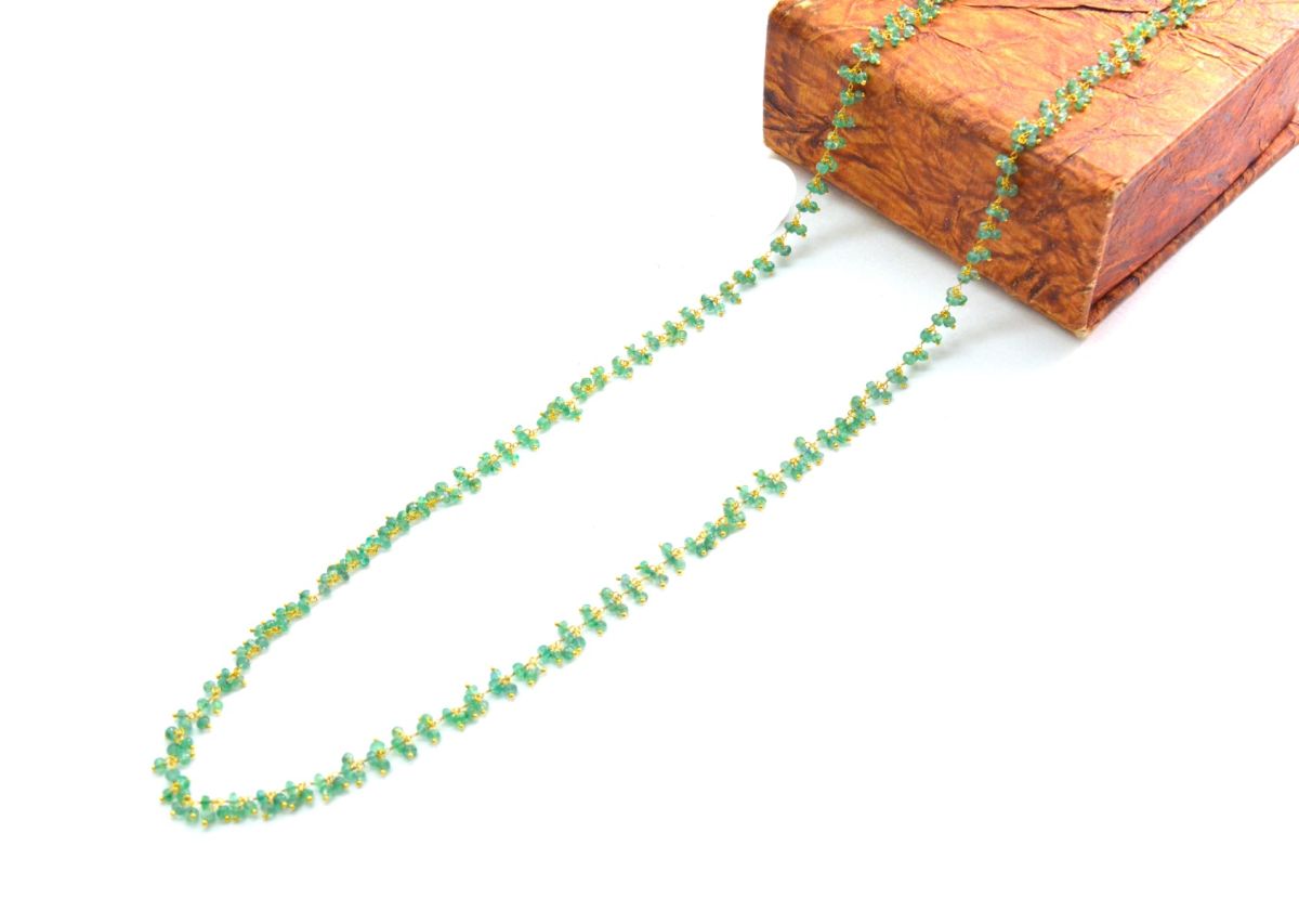 Beautiful 18k Solid Gold Necklace Studded With Emerald Stone , 3mm  - SGGRC-067