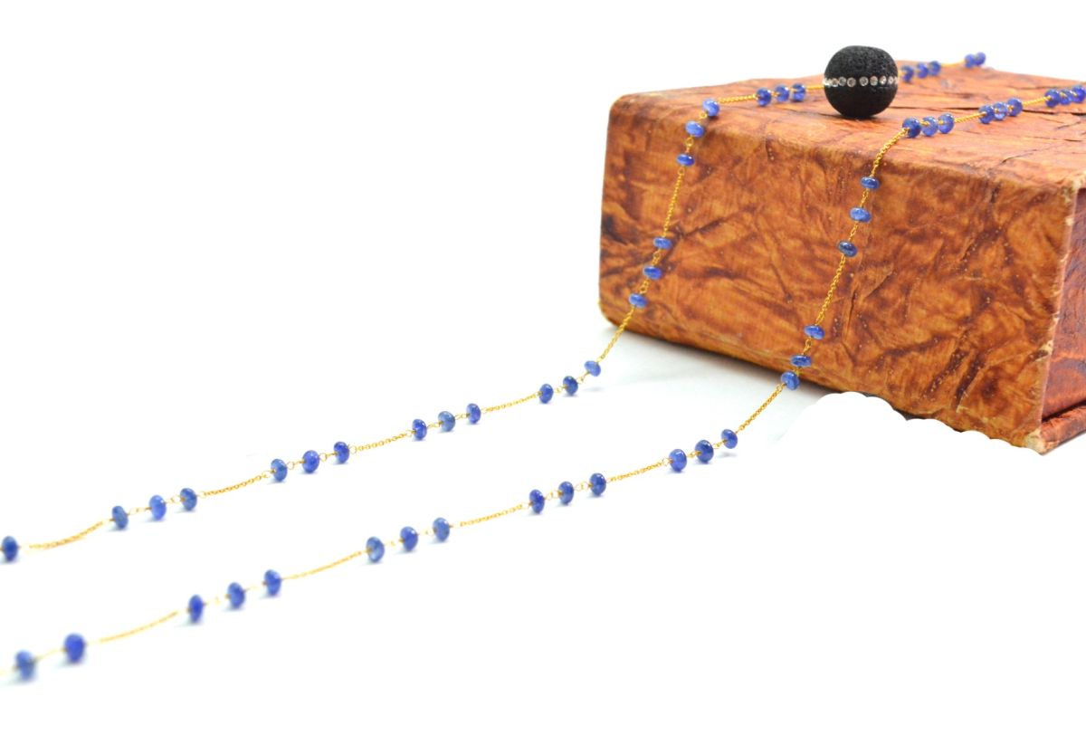 Amazingly  18k Solid Gold Necklace With Natural Sapphire Stone - 3.50mm Size - SGGRC-071