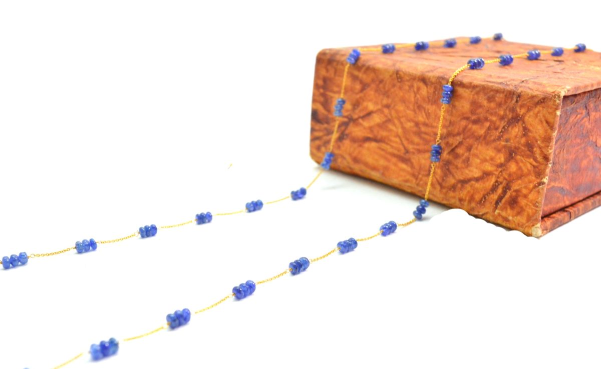 Stunning  18k Solid Gold Necklace in 3.50mm - Natural Sapphire Stone  - SGGRC-072