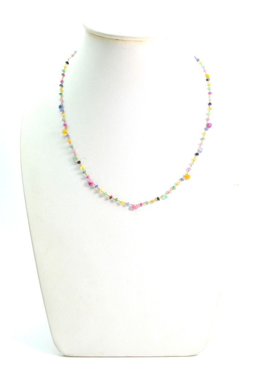 18k Solid Gold Necklace With Natural Emerald and Ruby Stone - 3mm Size - SGGRC-073