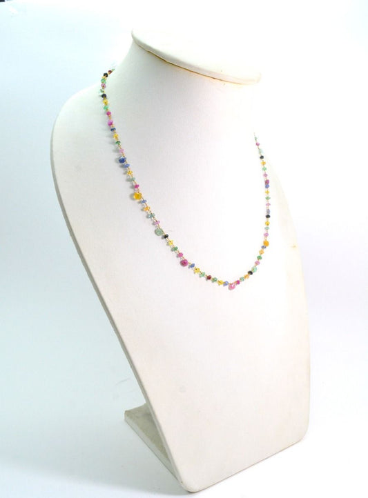 18k Solid Gold Necklace With Natural Emerald and Ruby Stone - 3mm Size - SGGRC-073