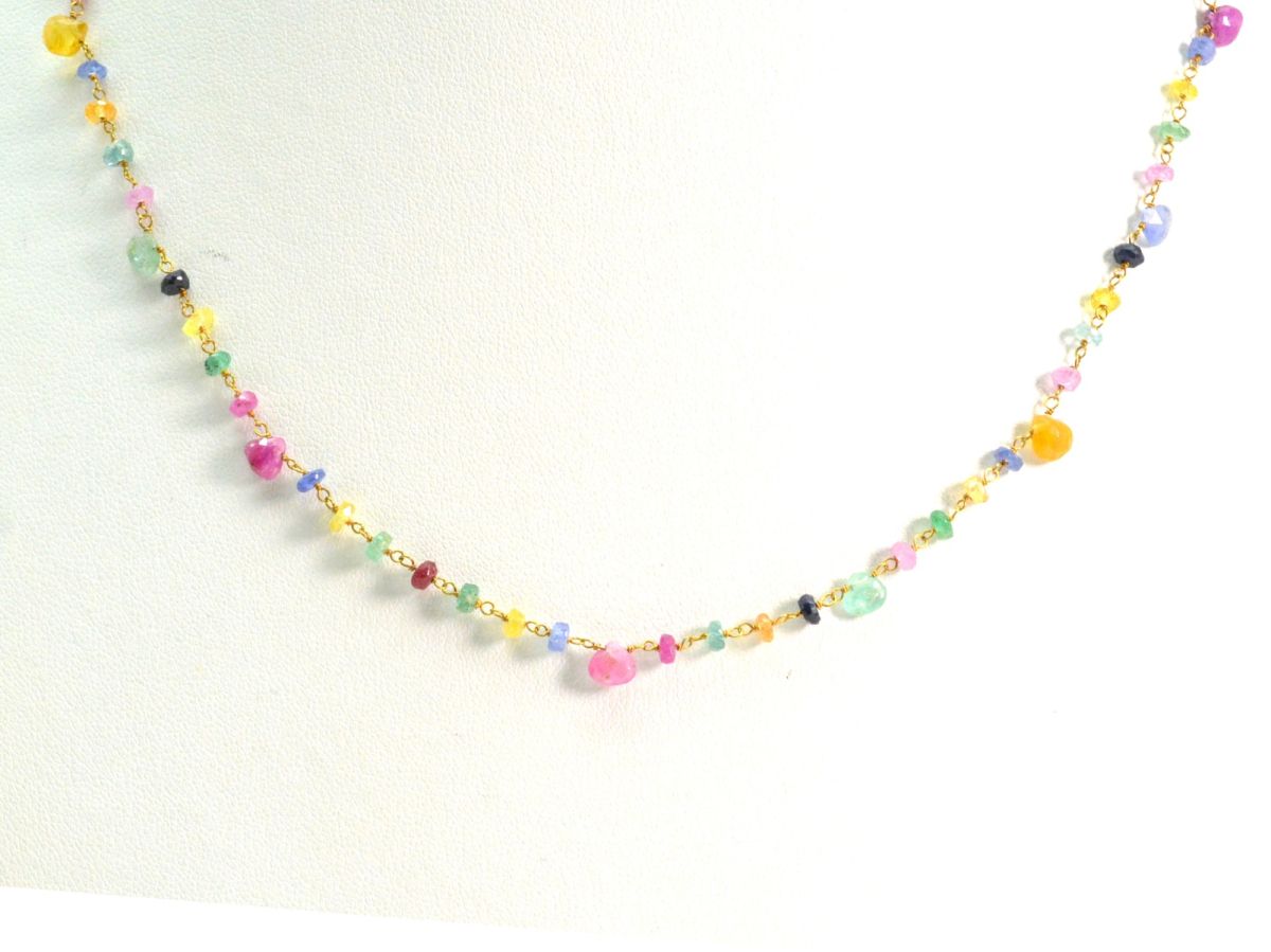 18k Solid Gold Necklace With Natural Emerald and Ruby Stone - 3mm Size - SGGRC-073