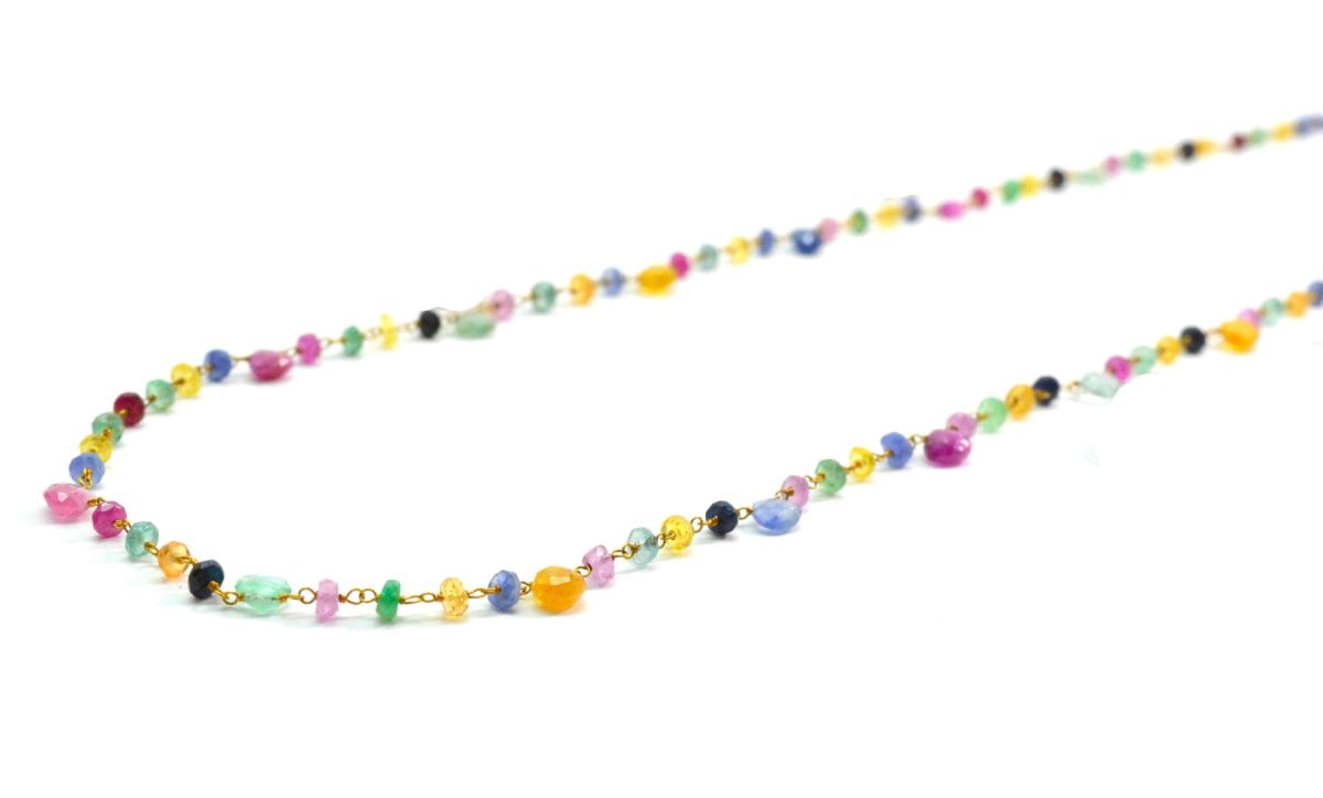 18k Solid Gold Necklace With Natural Emerald and Ruby Stone - 3mm Size - SGGRC-073