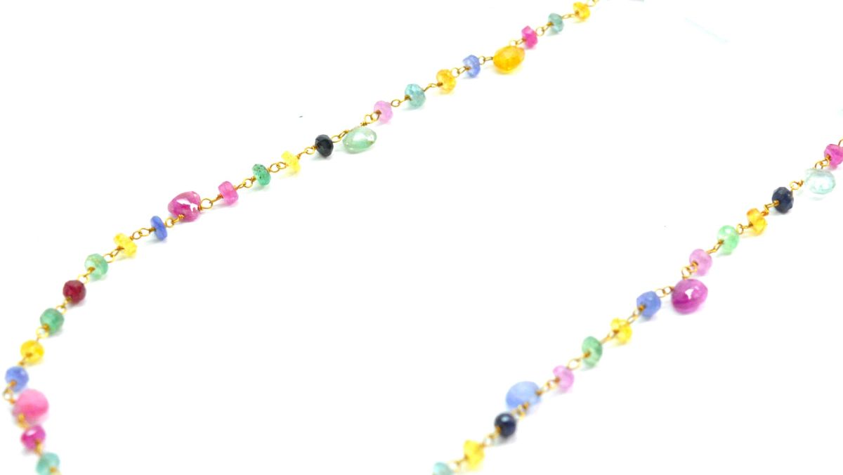 18k Solid Gold Necklace With Natural Emerald and Ruby Stone - 3mm Size - SGGRC-073