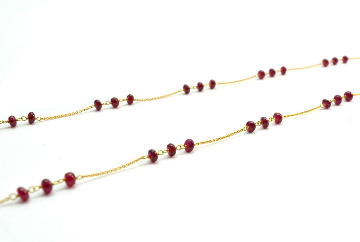 Magnificent  18k Solid Gold Necklace With AAA Quality Ruby Stone,  4mm Size - SGGRC-076