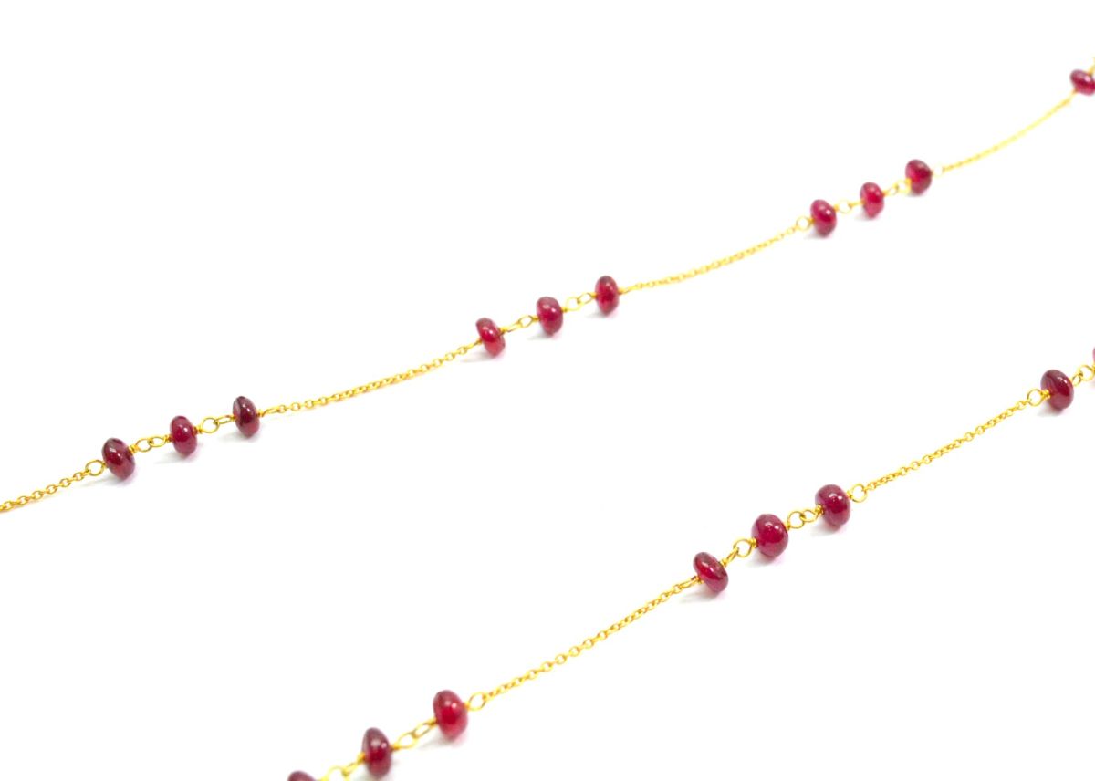 Magnificent  18k Solid Gold Necklace With AAA Quality Ruby Stone,  4mm Size - SGGRC-076
