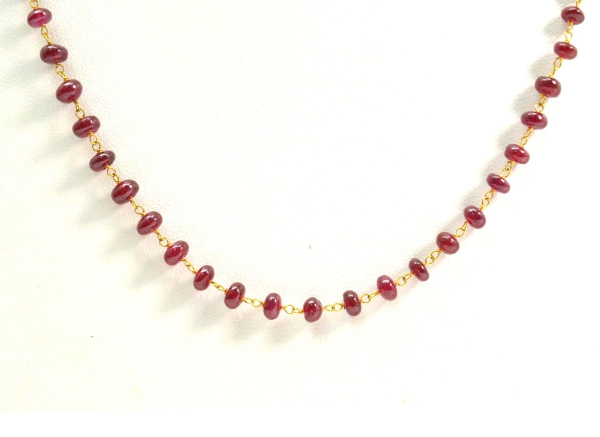 18k Solid Gold Necklace With Natural Ruby Stone, 4-5 mm Size - SGGRC-077