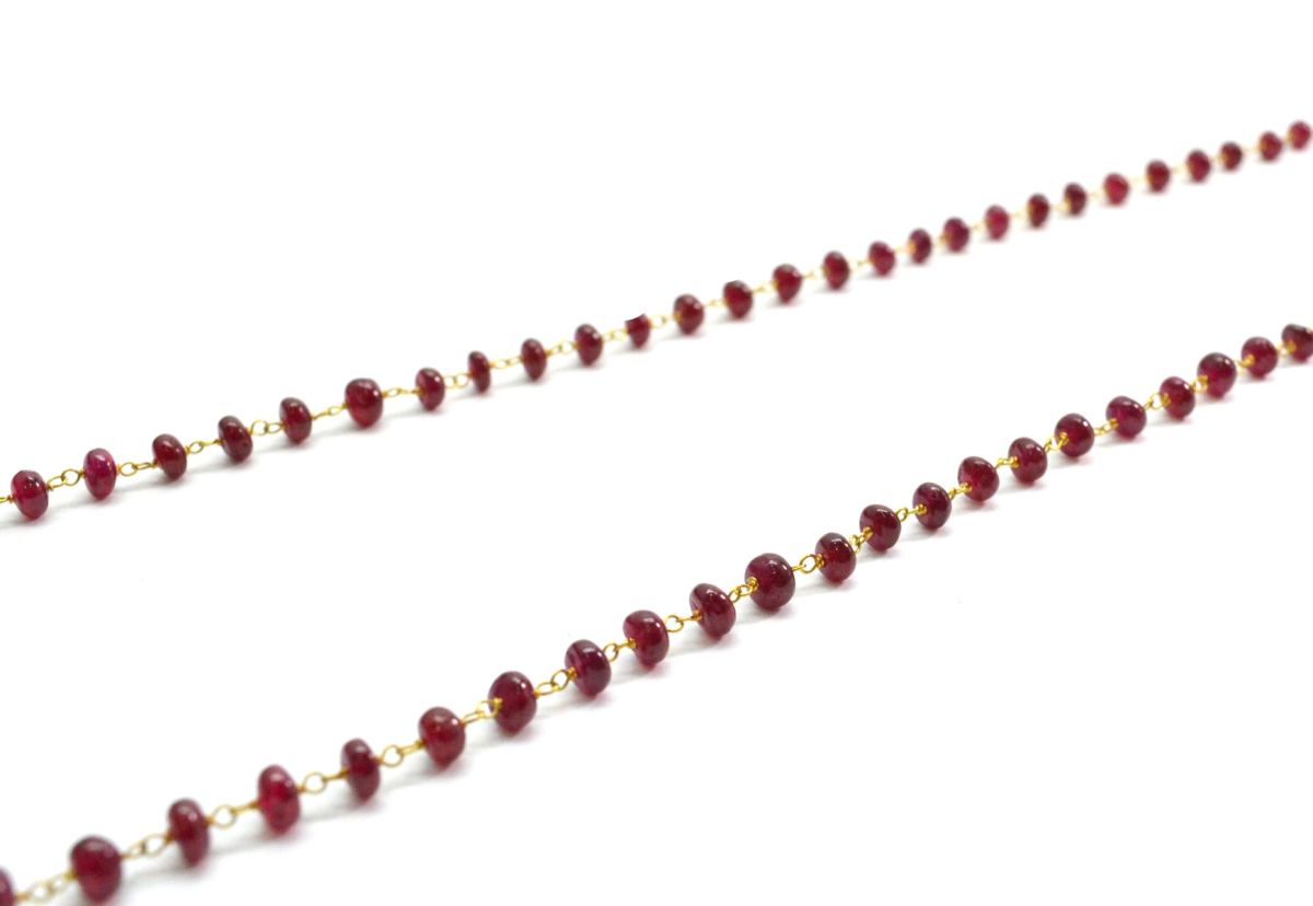 18k Solid Gold Necklace With Natural Ruby Stone, 4-5 mm Size - SGGRC-077