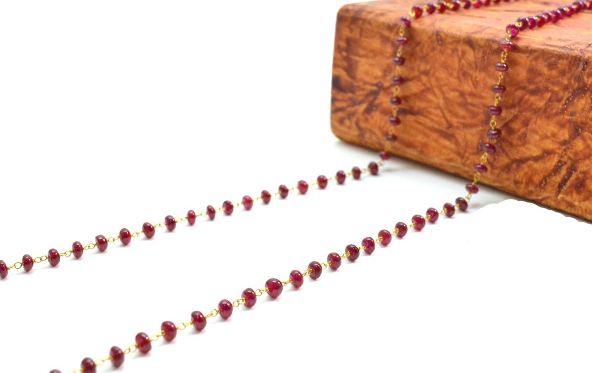 18k Solid Gold Necklace With Natural Ruby Stone, 4-5 mm Size - SGGRC-077