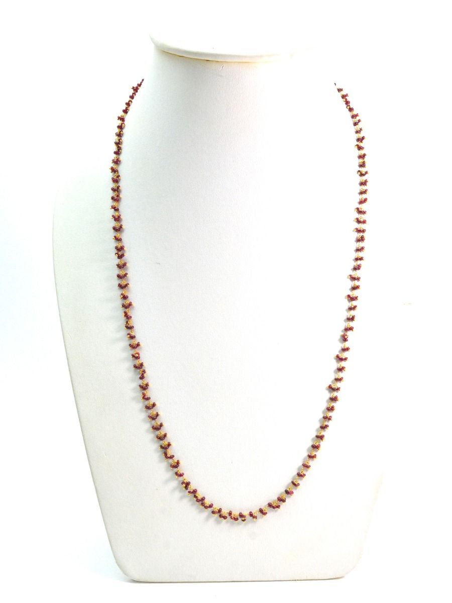 18k Solid Gold Necklace Studded With Natural Ruby Stone - 3mm Size - SGGRC-079