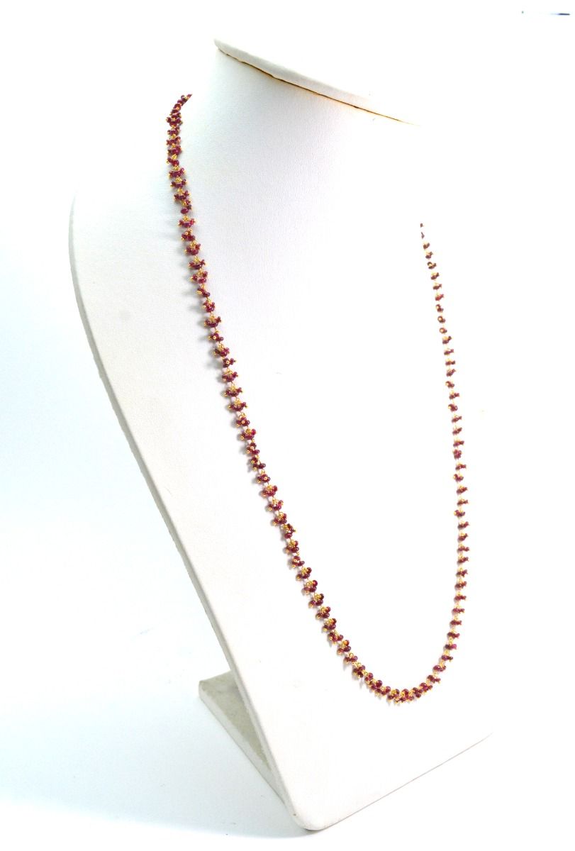 18k Solid Gold Necklace Studded With Natural Ruby Stone - 3mm Size - SGGRC-079