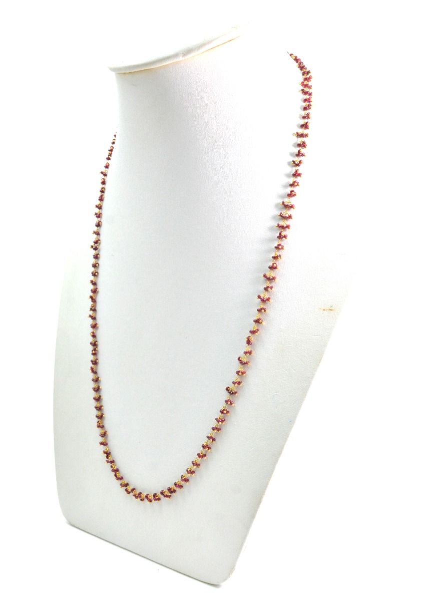 18k Solid Gold Necklace Studded With Natural Ruby Stone - 3mm Size - SGGRC-079