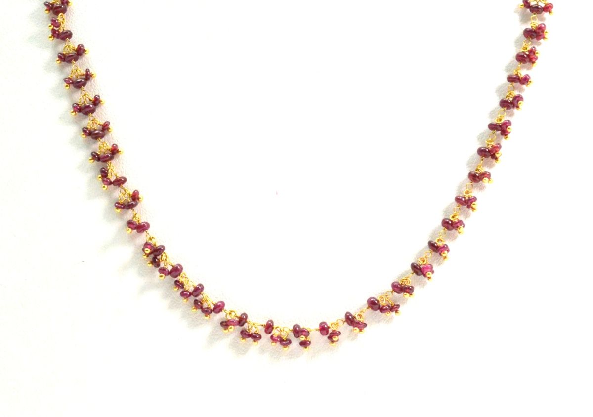 18k Solid Gold Necklace Studded With Natural Ruby Stone - 3mm Size - SGGRC-079