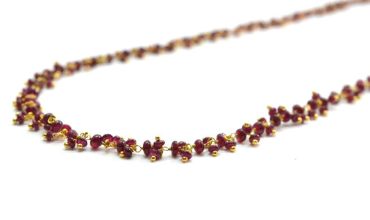 18k Solid Gold Necklace Studded With Natural Ruby Stone - 3mm Size - SGGRC-079