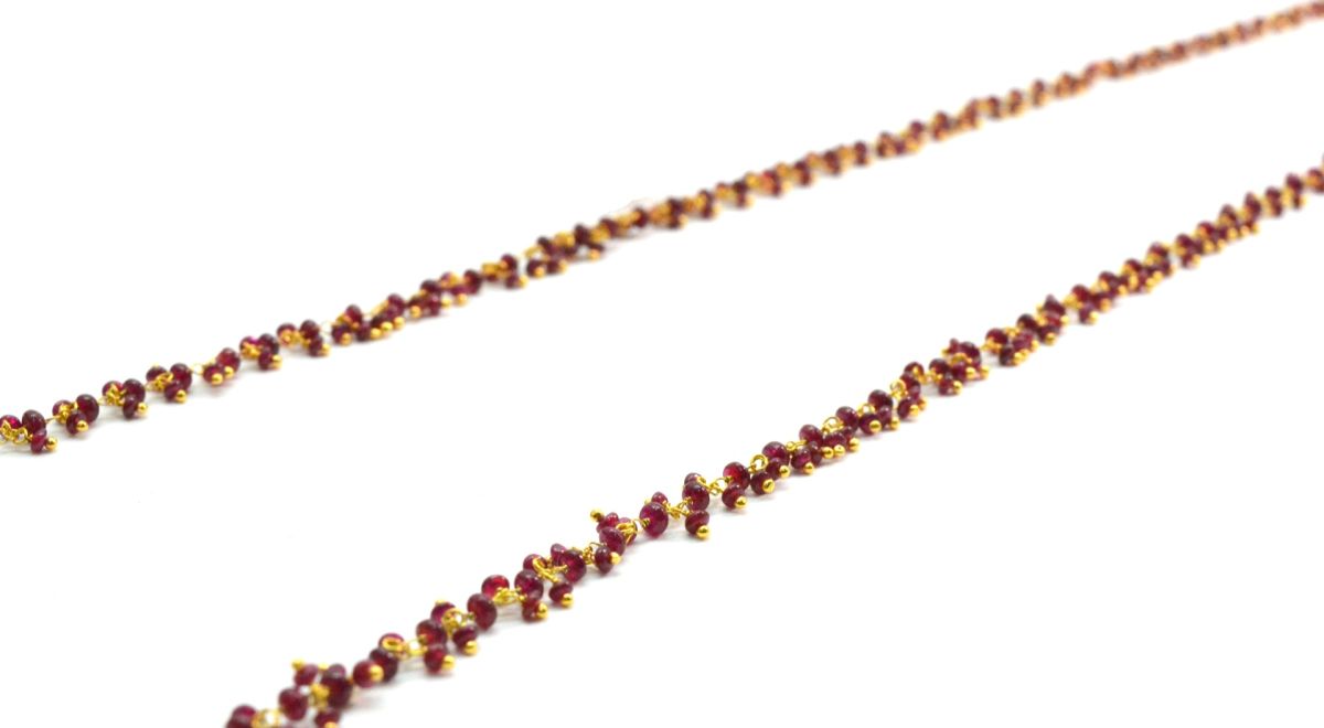 18k Solid Gold Necklace Studded With Natural Ruby Stone - 3mm Size - SGGRC-079