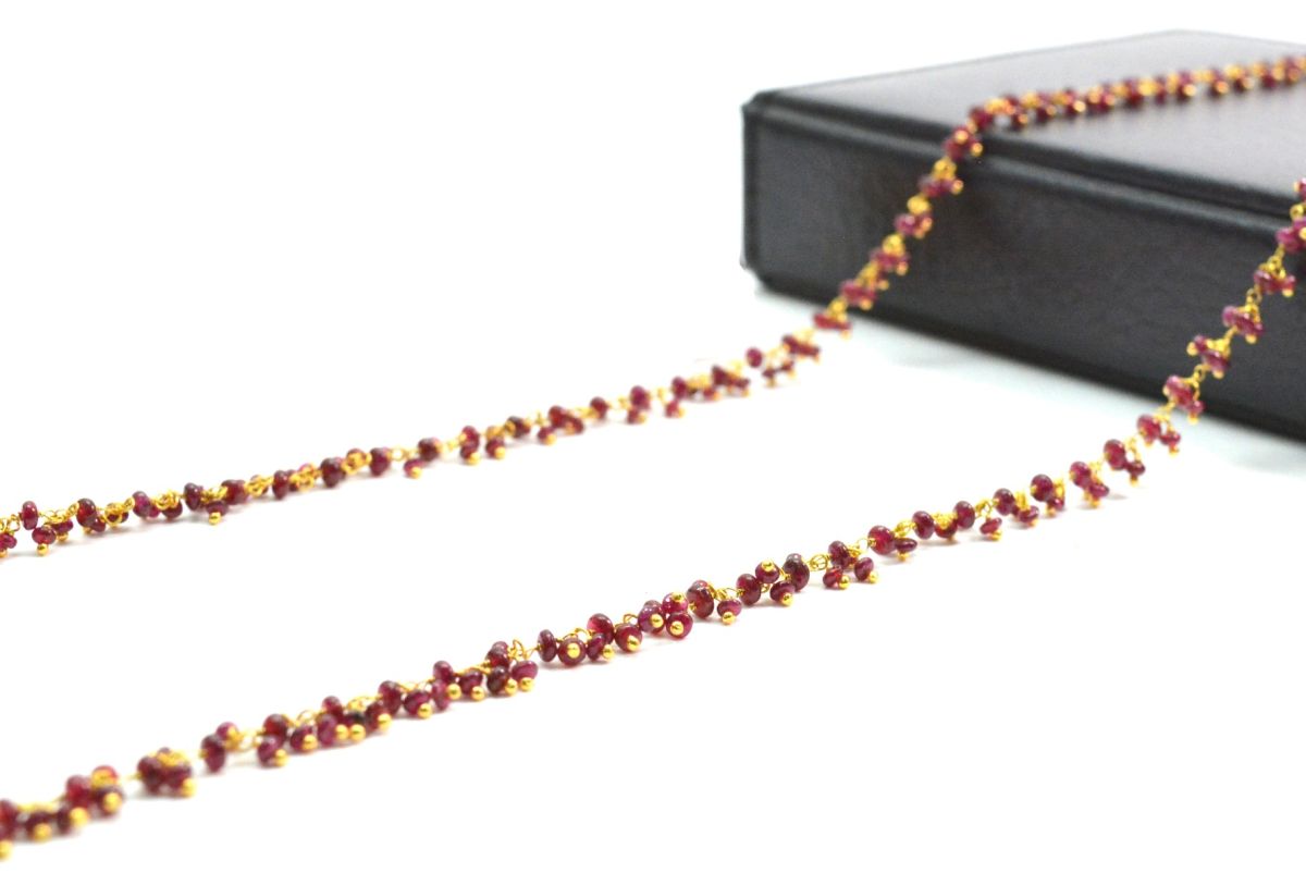 18k Solid Gold Necklace Studded With Natural Ruby Stone - 3mm Size - SGGRC-079