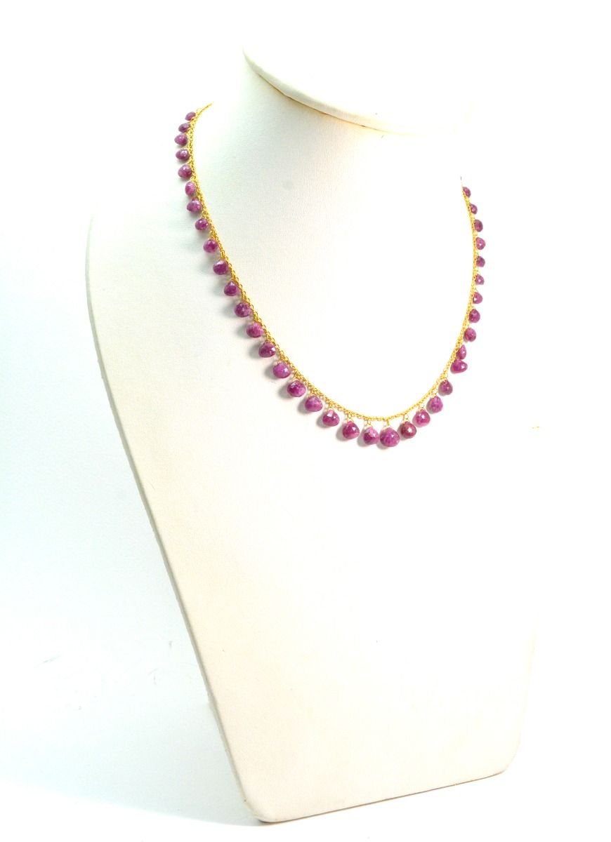 Amazingly  18k Solid Gold Necklace With AAA Quality Ruby Stone- 5X5 - 8X8 mm Size - SGGRC-080