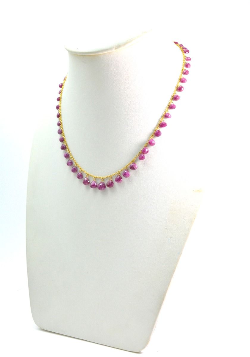 Amazingly  18k Solid Gold Necklace With AAA Quality Ruby Stone- 5X5 - 8X8 mm Size - SGGRC-080
