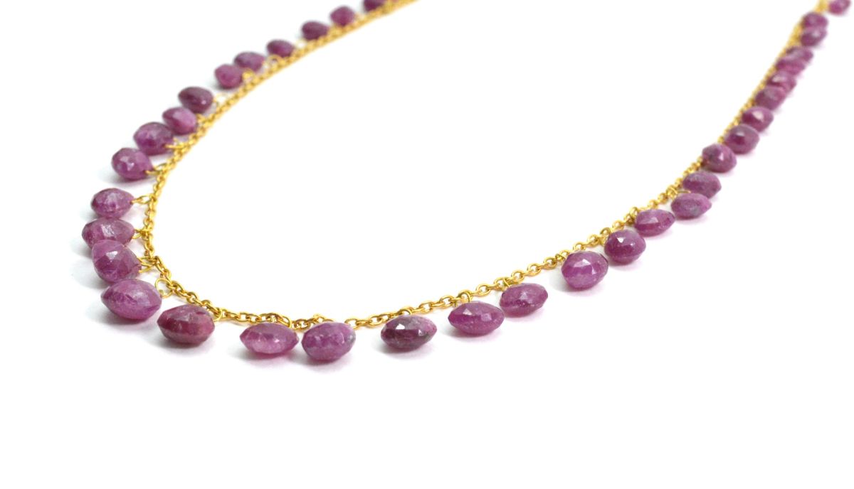 Amazingly  18k Solid Gold Necklace With AAA Quality Ruby Stone- 5X5 - 8X8 mm Size - SGGRC-080