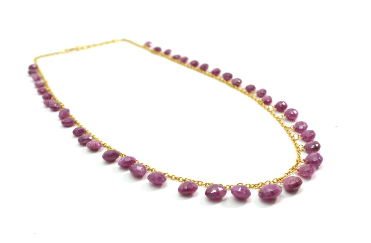 Amazingly  18k Solid Gold Necklace With AAA Quality Ruby Stone- 5X5 - 8X8 mm Size - SGGRC-080