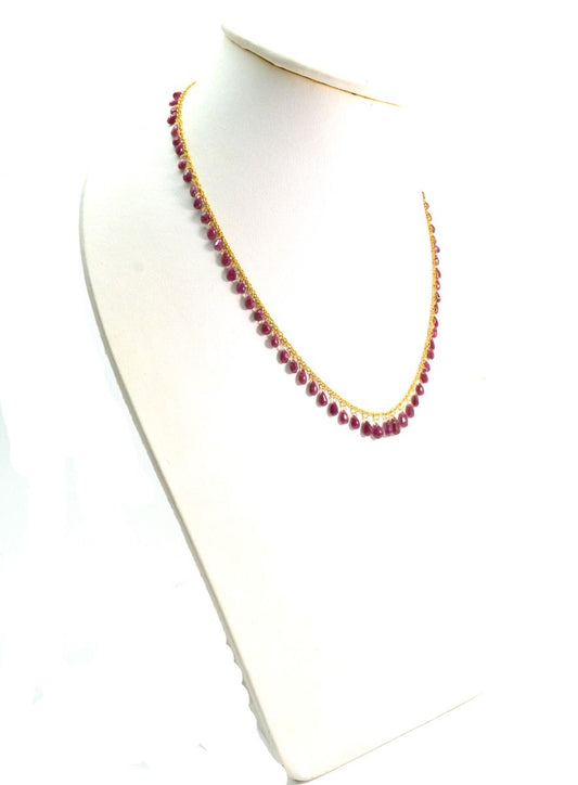 Gorgeous 18k Solid Gold Necklace Studded With Ruby Stone, 8X5mm - SGGRC-081