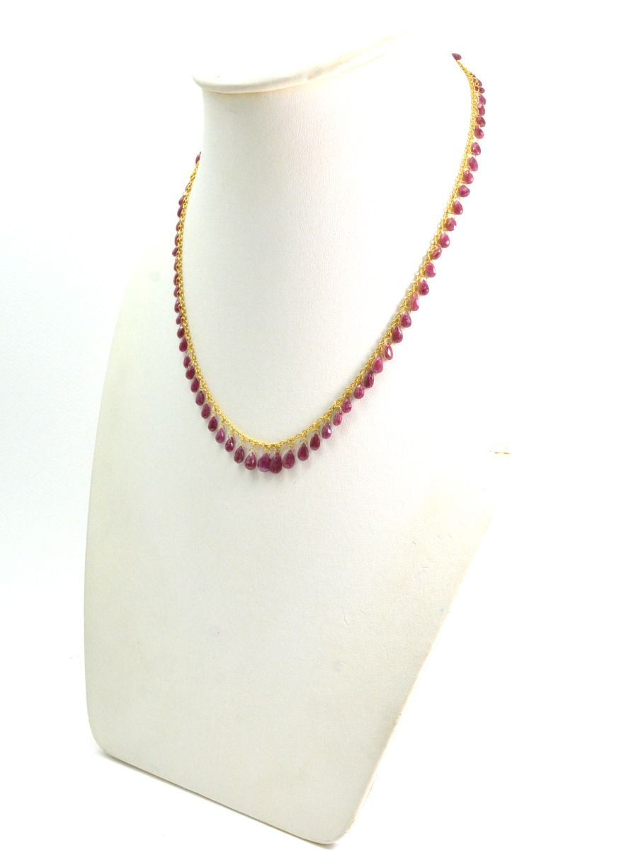 Gorgeous 18k Solid Gold Necklace Studded With Ruby Stone, 8X5mm - SGGRC-081