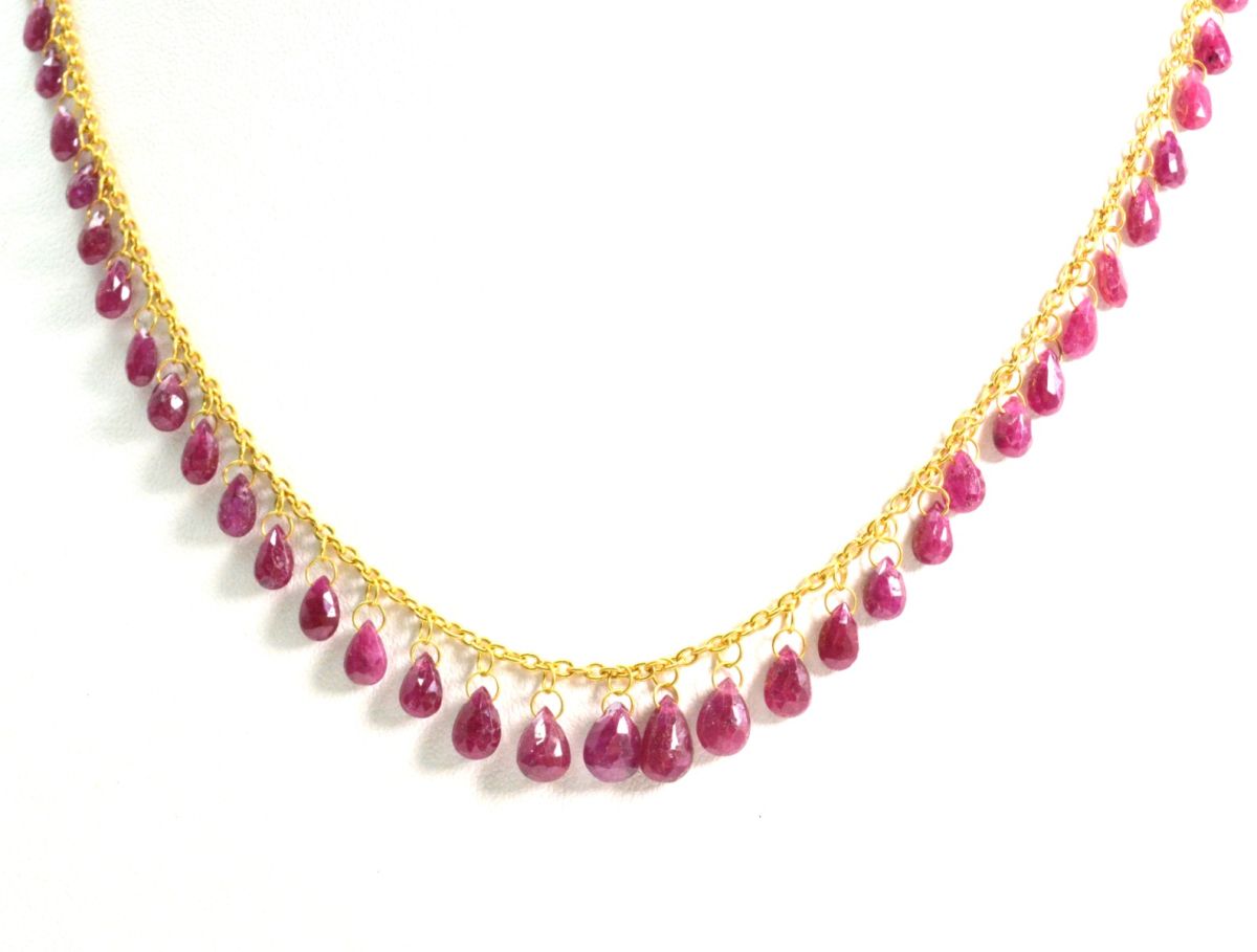 Gorgeous 18k Solid Gold Necklace Studded With Ruby Stone, 8X5mm - SGGRC-081