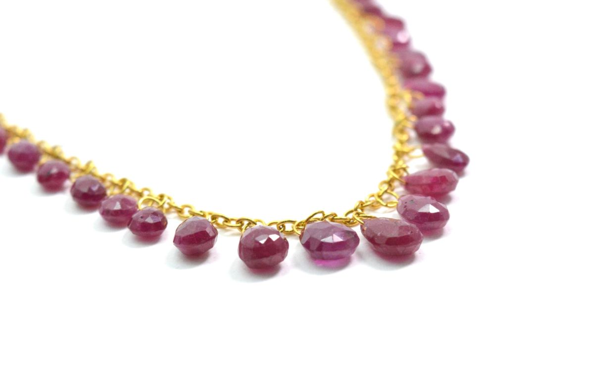 Gorgeous 18k Solid Gold Necklace Studded With Ruby Stone, 8X5mm - SGGRC-081