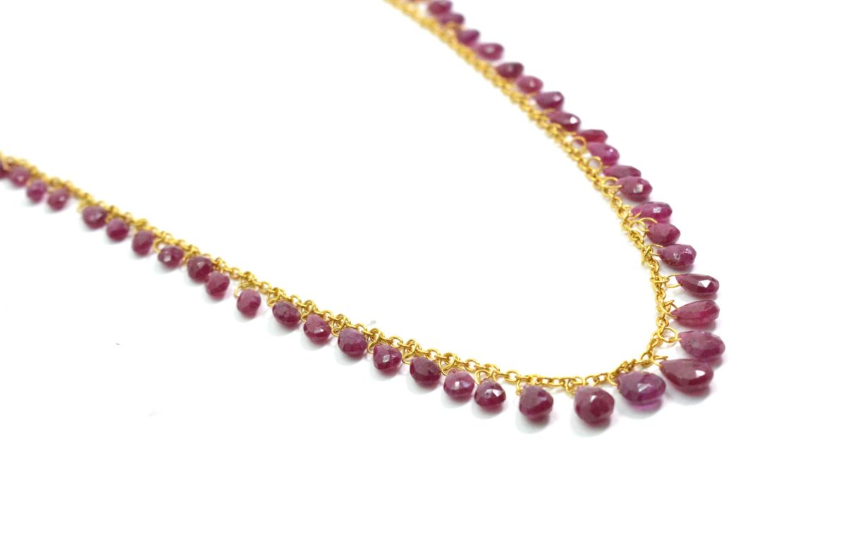 Gorgeous 18k Solid Gold Necklace Studded With Ruby Stone, 8X5mm - SGGRC-081