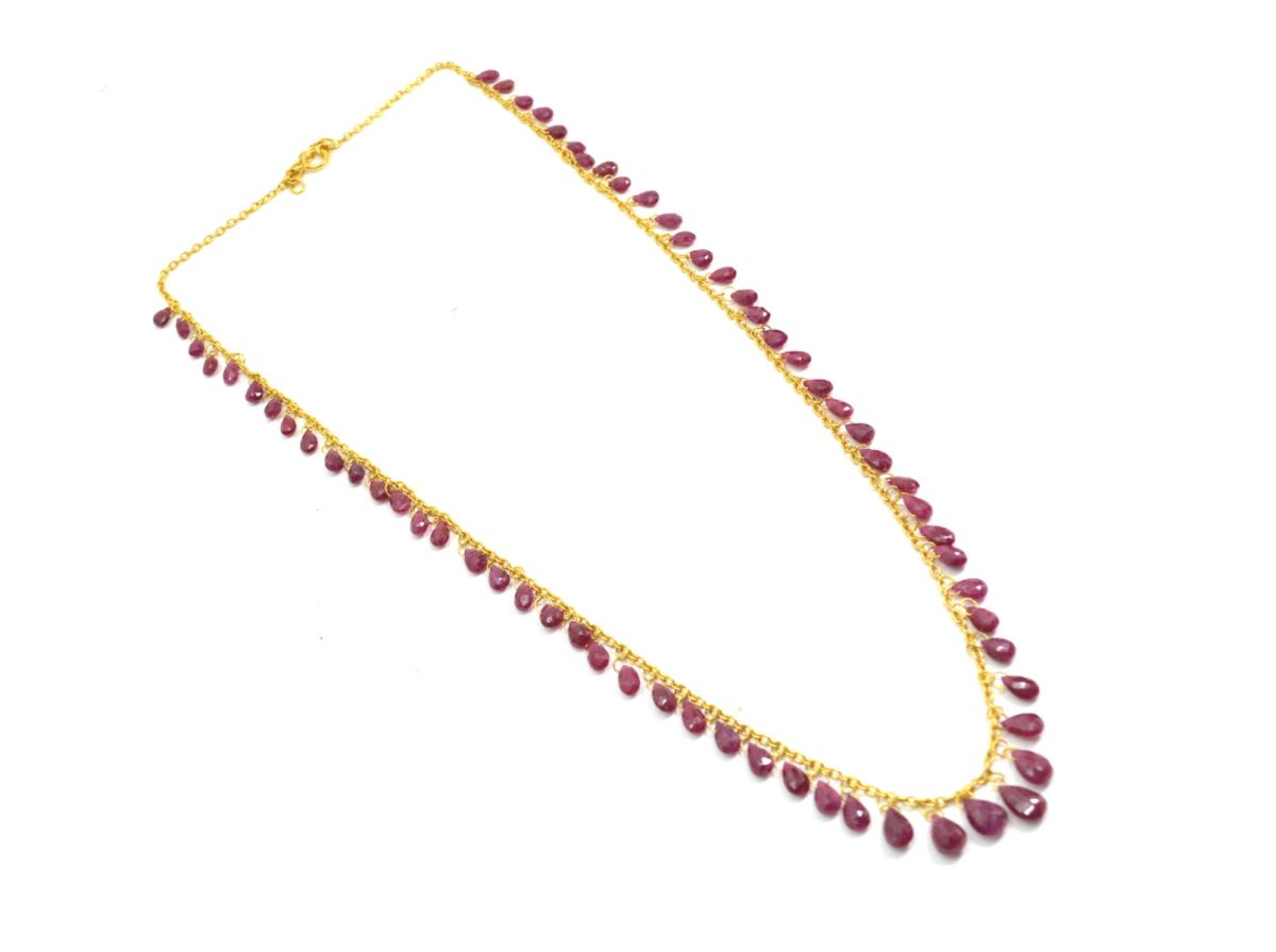 Gorgeous 18k Solid Gold Necklace Studded With Ruby Stone, 8X5mm - SGGRC-081