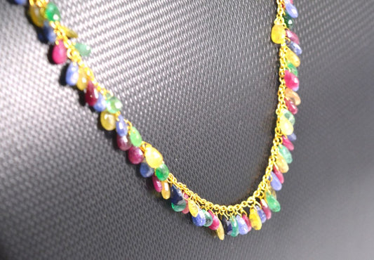 Ravishing  18k Solid Gold Necklace Studded With Emerald and Ruby stone - 5.00x3.00mm-7.50x4.50mm,   SGGRC-084