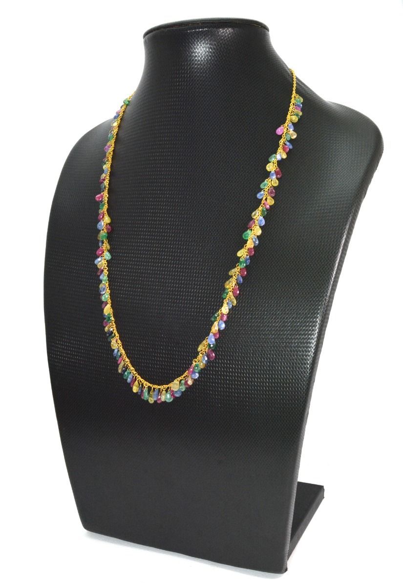 Ravishing  18k Solid Gold Necklace Studded With Emerald and Ruby stone - 5.00x3.00mm-7.50x4.50mm,   SGGRC-084