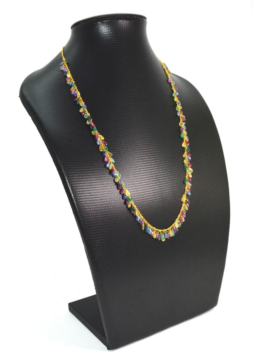 Ravishing  18k Solid Gold Necklace Studded With Emerald and Ruby stone - 5.00x3.00mm-7.50x4.50mm,   SGGRC-084