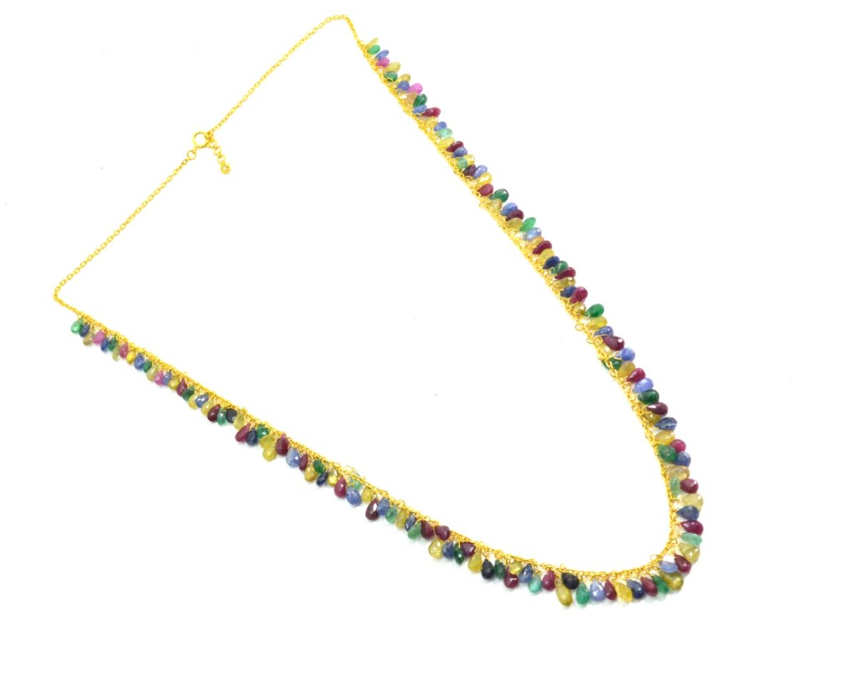 Ravishing  18k Solid Gold Necklace Studded With Emerald and Ruby stone - 5.00x3.00mm-7.50x4.50mm,   SGGRC-084