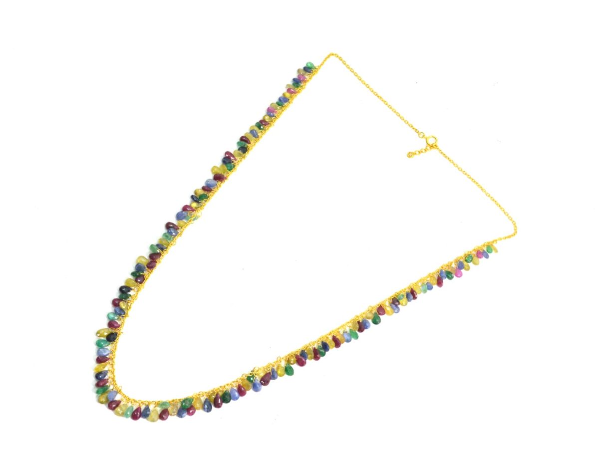 Ravishing  18k Solid Gold Necklace Studded With Emerald and Ruby stone - 5.00x3.00mm-7.50x4.50mm,   SGGRC-084