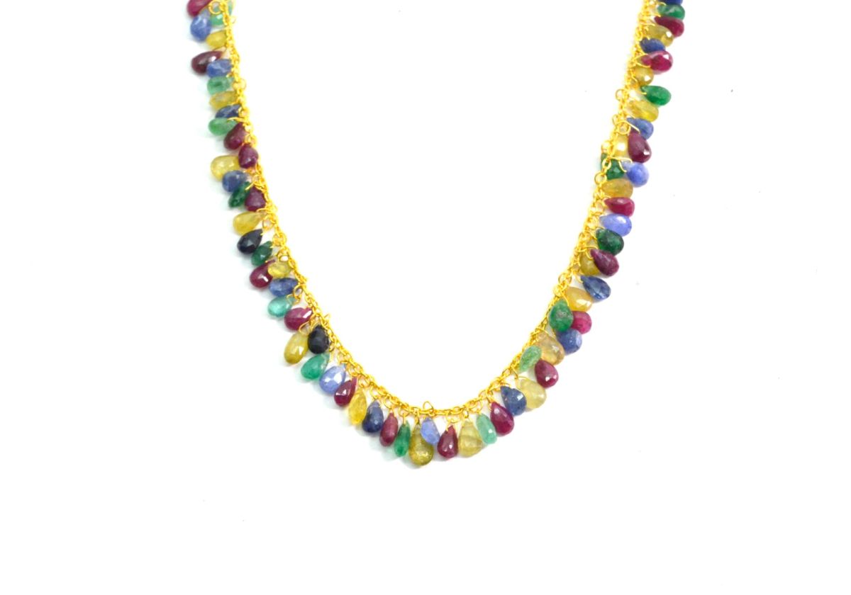 Ravishing  18k Solid Gold Necklace Studded With Emerald and Ruby stone - 5.00x3.00mm-7.50x4.50mm,   SGGRC-084