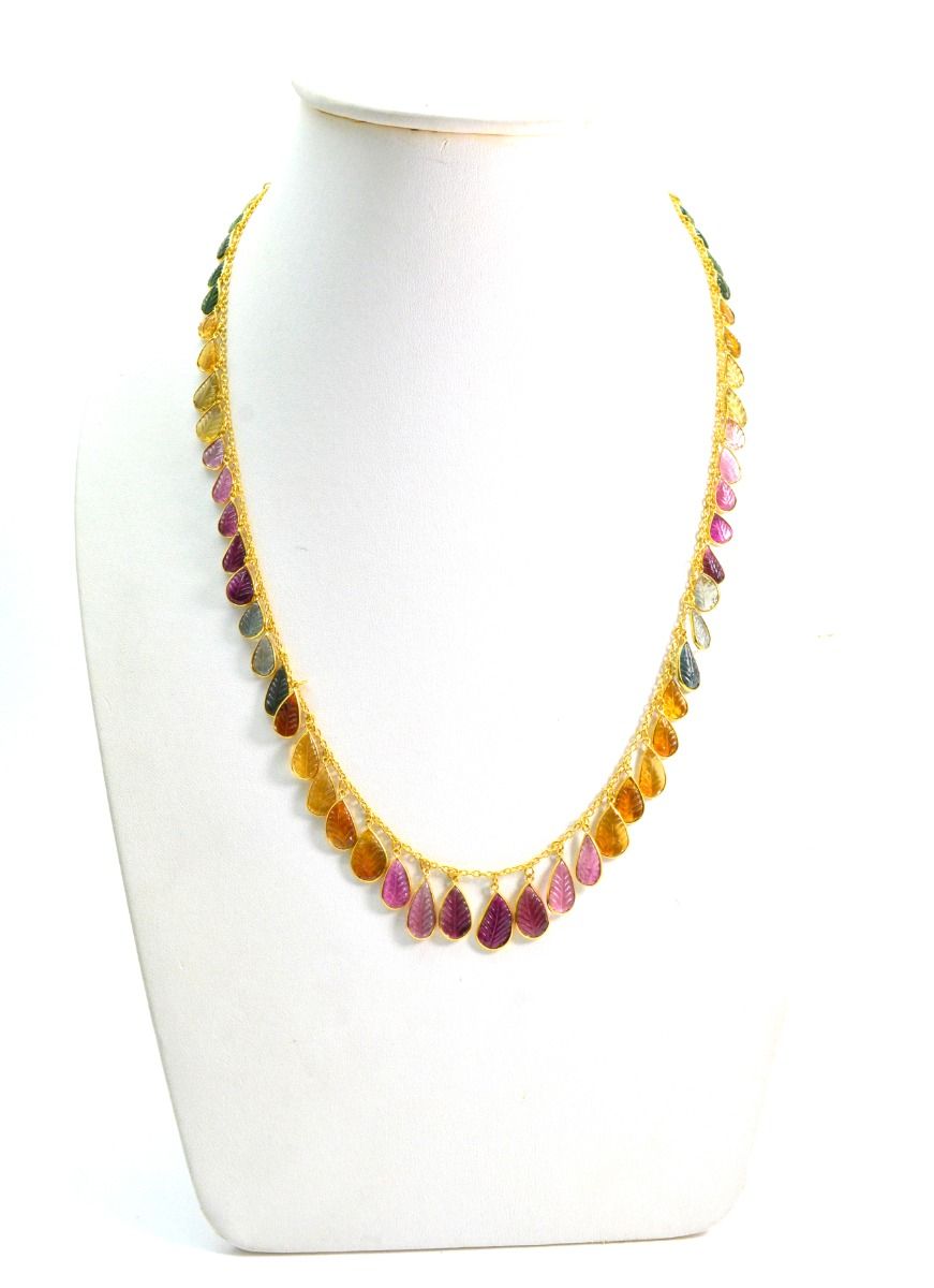 Glamorous 18k Solid Gold Necklace With Emerald , Ruby , Sapphire ,  8.50x6.50mm-13.50x9.00mm , SGGRC-086